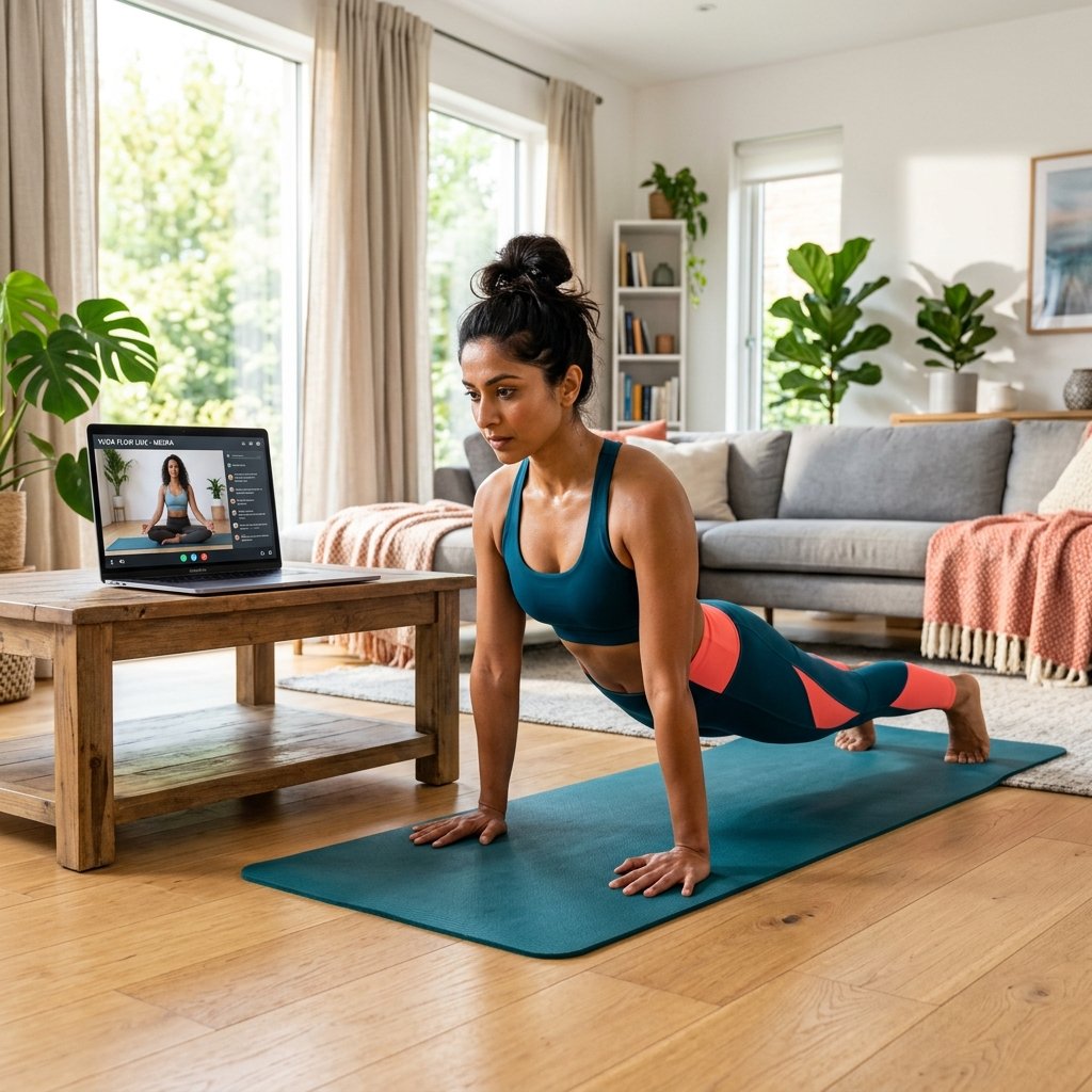 Live online yoga and fitness class via video call at home